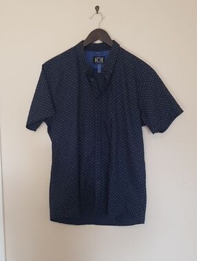 Joseph Abboud Navy Short-Sleeve Button-Down with White Micro Dots